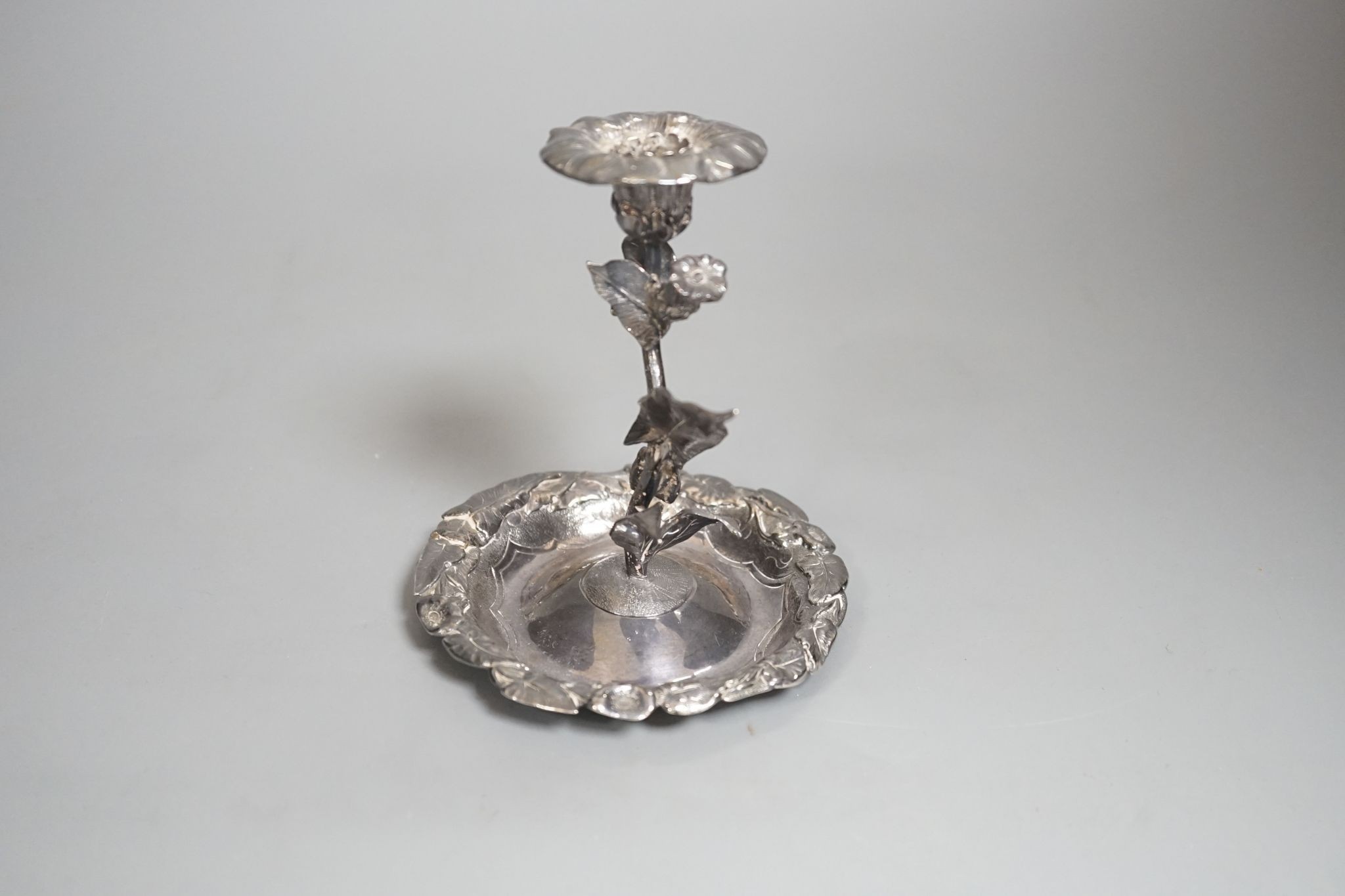 A George IV silver candlestick, naturalistically modelled as stemmed flower, London, 1828, by Riley and Sumner, 11cm, 145 grams.